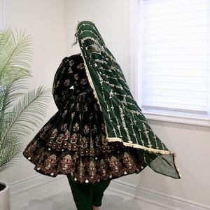 Elegant  black Afghan Dress with Intricate Embroidery and Mirror Work