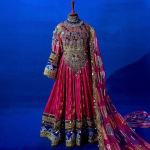 Handmade Red Afghan Velvet Dress Traditional Kuchi Gown with Gold Embroidery Quality Fabrics