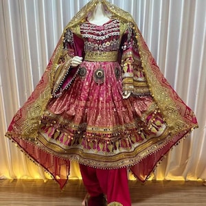 Elegant  Afghan Dress with Intricate Embroidery and Mirror Work