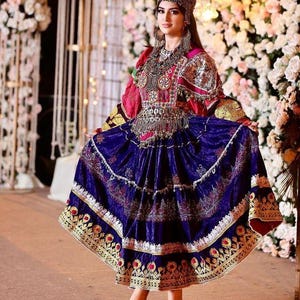 Elegant  Afghan Dress with Intricate Embroidery and Mirror Work
