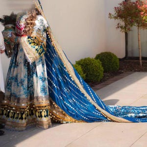 Elegant  Afghan Dress with Intricate Embroidery and Mirror Work
