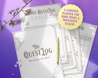 Gamified ADHD Planner: Quest Log, Daily, Weekly, Monthly (Digital PDF A4 Format)