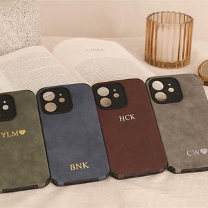 Personalized Suede iPhone Case, Engraved Initials, Custom Phone Cover