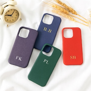 Monogram Leather iPhone Case, Personalized Initials Engraving