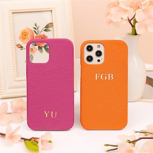 Personalized Leather iPhone Case, Initials Monogram, Custom Luxury Vegan Leather