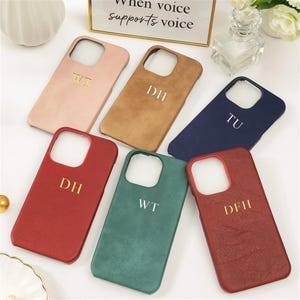 Personalized Vegan Leather iPhone Case, Initial Embossed iPhone 16 15 14 Pro Max SE