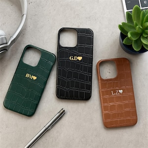 Personalized Imitation Crocodile Texture Leather IPhone Case,Custom iPhone16 15,14,13,12,11 Pro Max Case with Initials Case,gift for her