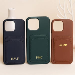 Personalised Leather iPhone Case for iPhone 16 Pro Max 15 14 13 12, Initial Custom Monogram Phone Case Cover, Gift for Her, Best Friend Gift