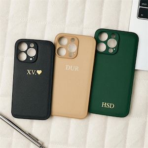 Personalized Leather iPhone Case for iPhone 16 Pro Max 15 14 13 Pro Initials Monogram Phone case Gift idea for her Custom Fashion Phone Case