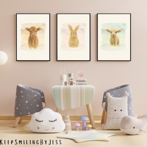 Watercolor Baby Farm Animal Prints: Nursery Wall Art Set (Digital Download