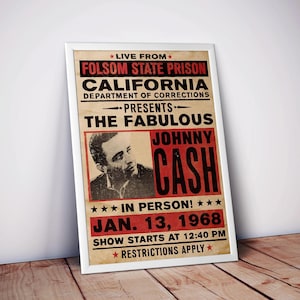 Johnny Cash Folsom Prison Concert Poster | Vintage Country Music Print | Classic Americana Wall Art | Retro Music Memorabilia