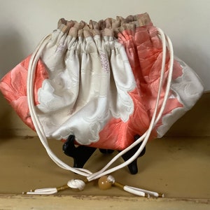 Vintage Obi Silk Peach and Ivory floral evening bag