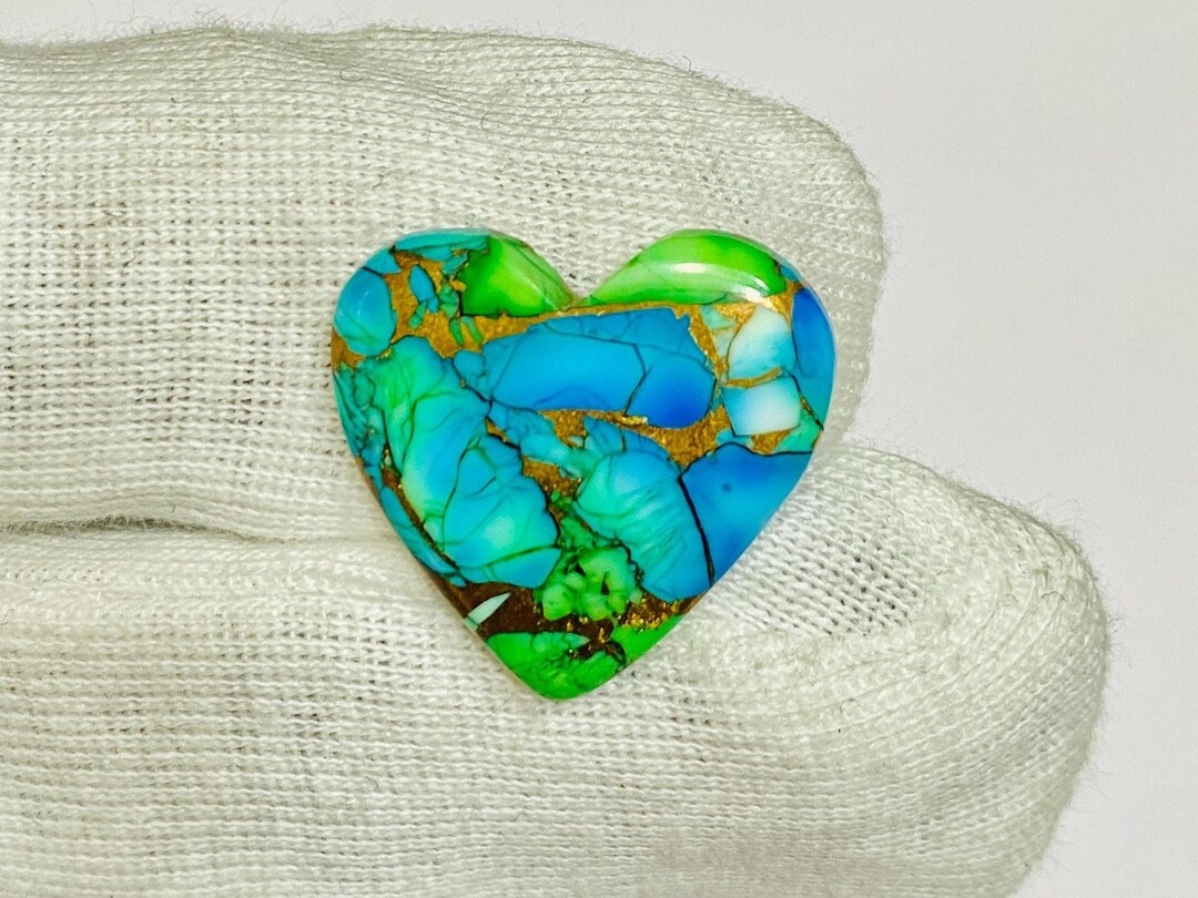 Turquoise Heart Cabochon: Peacock Dahlia Stone, Jewelry Making