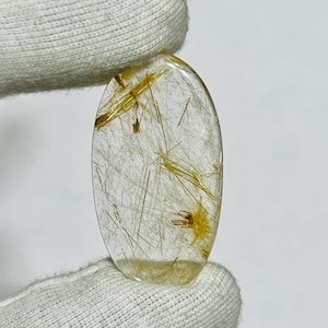 Golden Rutile Quartz Cabochon: 25 Carat Oval Gemstone for Jewelry Making