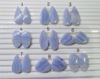 Natural Blue Lace Agate Cabochon Pair | Jewelry Making & Healing