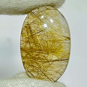Golden Rutile Quartz Cabochon: 50 Carat Oval Gemstone for Jewelry