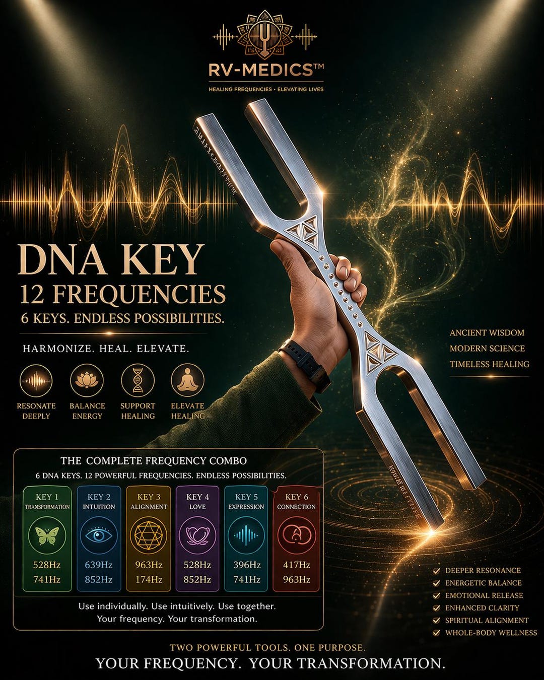 Giant DNA Key Tuning Fork Combo of 6 Forks - Etsy