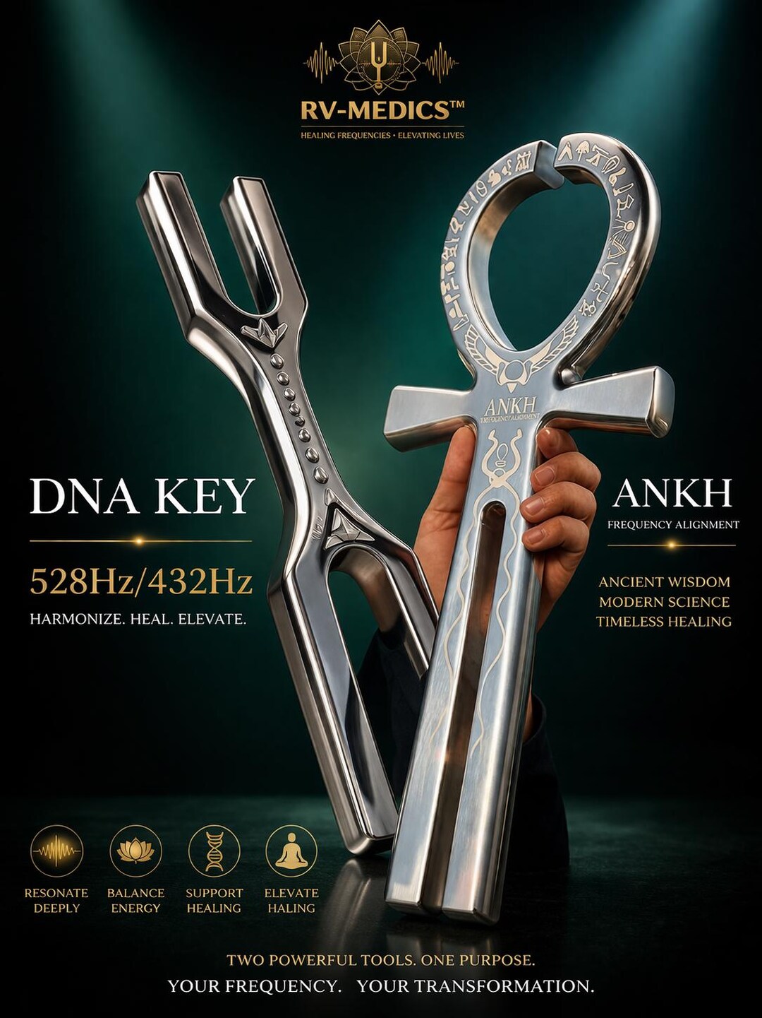 Giant Ankh + DNA Key Tuning Forks – 528hz 432hz Sound Healing Comborv ...