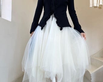 White Tulle Long Skirt Mesh Asymmetric Long Skirt Birthday Party Skirt Gift