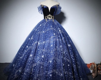 Women Glitter Sequins Blue Long Prom Dress Off Shoulder Star Shiny Navy Blue Birthday Event Party Dress