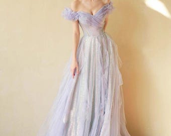 Light Purple Glitter Prom Long Dress Violet Lavender Wedding Birthday Party Long Dress