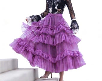 Women Fairy Ruffle Maxi Long Tulle Skirt Birthday Dance Wedding Party Long Skirt