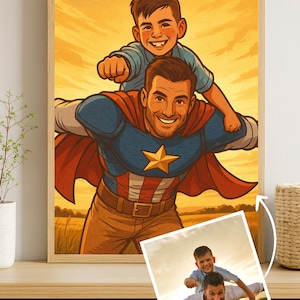Custom Dad and Two Son Superhero Cartoon Portrait, Superhero Portrait, Gift for Dad, Superhero Caricature, Super Dad, Superhero Kids Cartoon