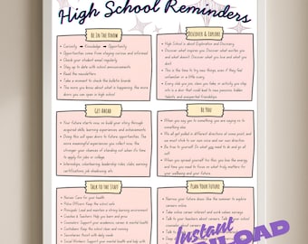 High School Reminders Poster, 8th Grade Graduate, Back-to-School Classroom Wall Art for Teens, Student Wall Decor Gift, High School Help
