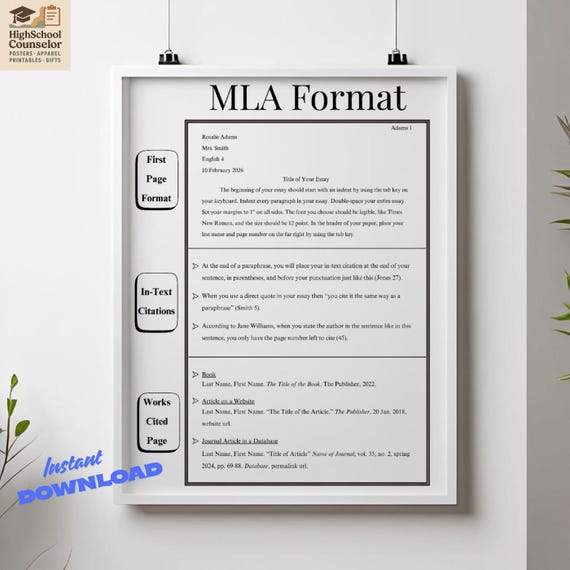 MLA Format Classroom Poster, High School Wall Decor, English Teacher Poster, Essay Writing Reference Poster, Informative Classroom Wall Art