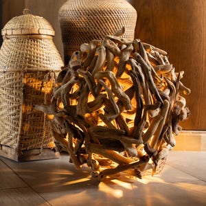 Large Driftwood Sphere Lamp | Coastal Table or Pendant Light | Handcrafted in Turkey |
