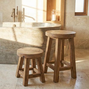 Reclaimed Wood Bathroom Stool | Rustic Living Room Side Table