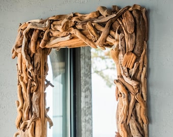 Large Wooden Wall Mirror | Reclaimed Wood Frame | Rustic Bedroom or Livingroom Decor