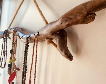 100 cm Treibholz Schmuckhalter | Wandmontierter Ketten-Organizer | Rustikale Schmuckaufbewahrung