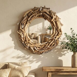 Miroir Décoratif En Bois Flotté - Fait Main En France - Artisanat 39x39 Cm - Style Marin/plage