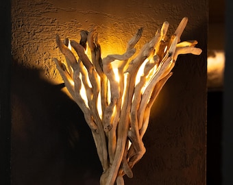 Driftwood Wall Lampshade | Handcrafted Wood Sconce | Rustic Wooden Lighting