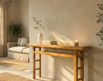 Rustikaler Massivholz-Konsolentisch | Handgefertigte Flurmöbel im Farmhouse-Stil