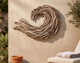 Ocean Wave Sculpture Hanging | Driftwood Wave Wall Art | Coastal Home Decor |