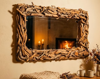 Large Driftwood Floor Mirror | Long Wood Frame Mirror | Bedroom Rustic Wall Art