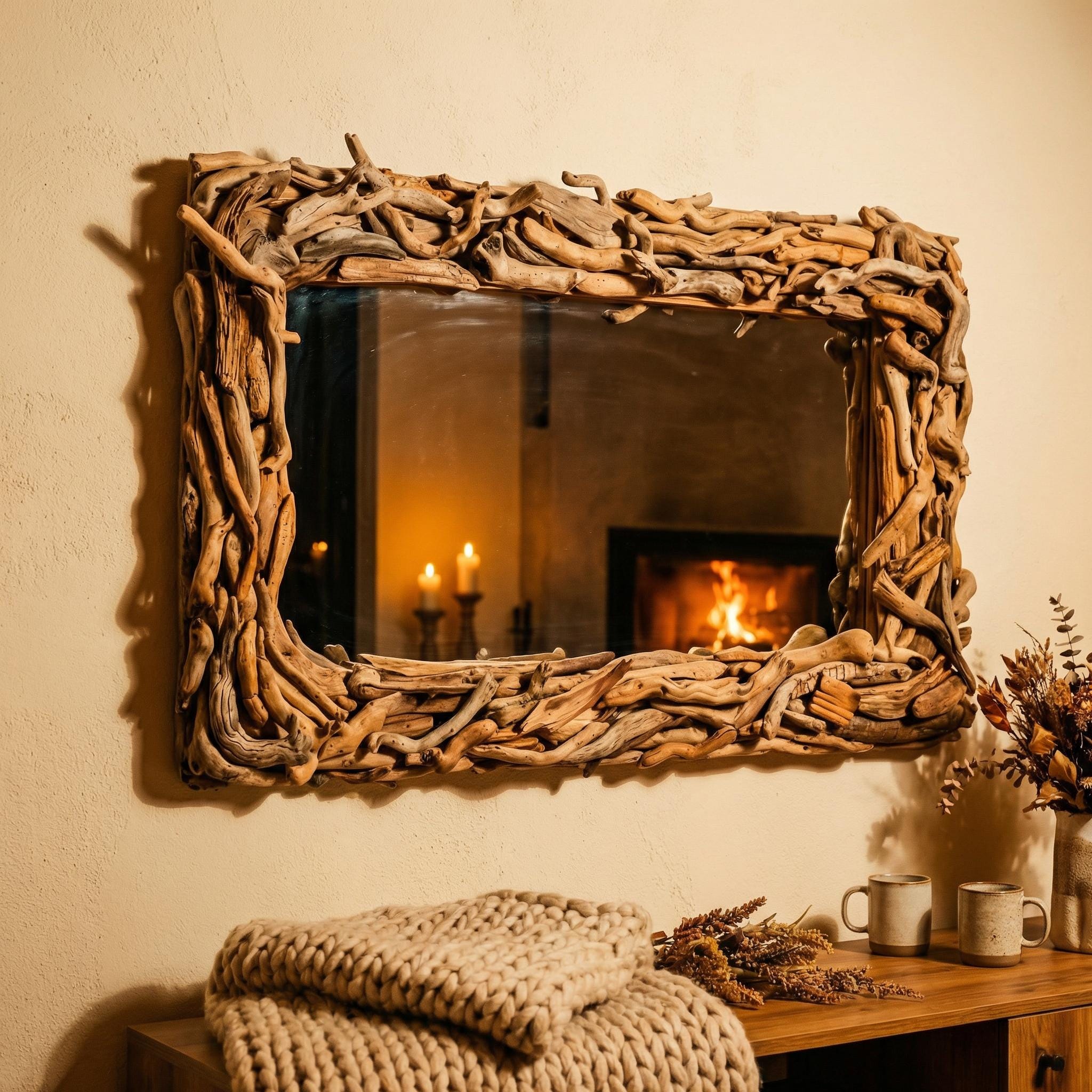 Large Driftwood Floor Mirror | Long Wood Frame Mirror | Bedroom