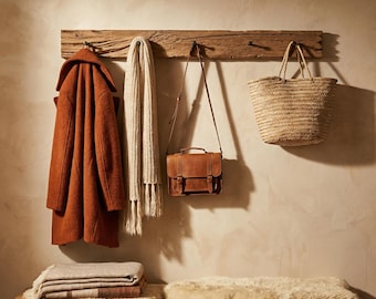 Solid Wood Coat Hanger | Rustic Wall Rack with Hooks