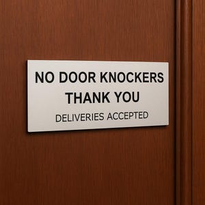 No Door Knockers Sign | Deliveries Accepted | Laser Engraved Traffolyte Door Plaque | House Entry Notice | Front Door Sign | No Soliciting
