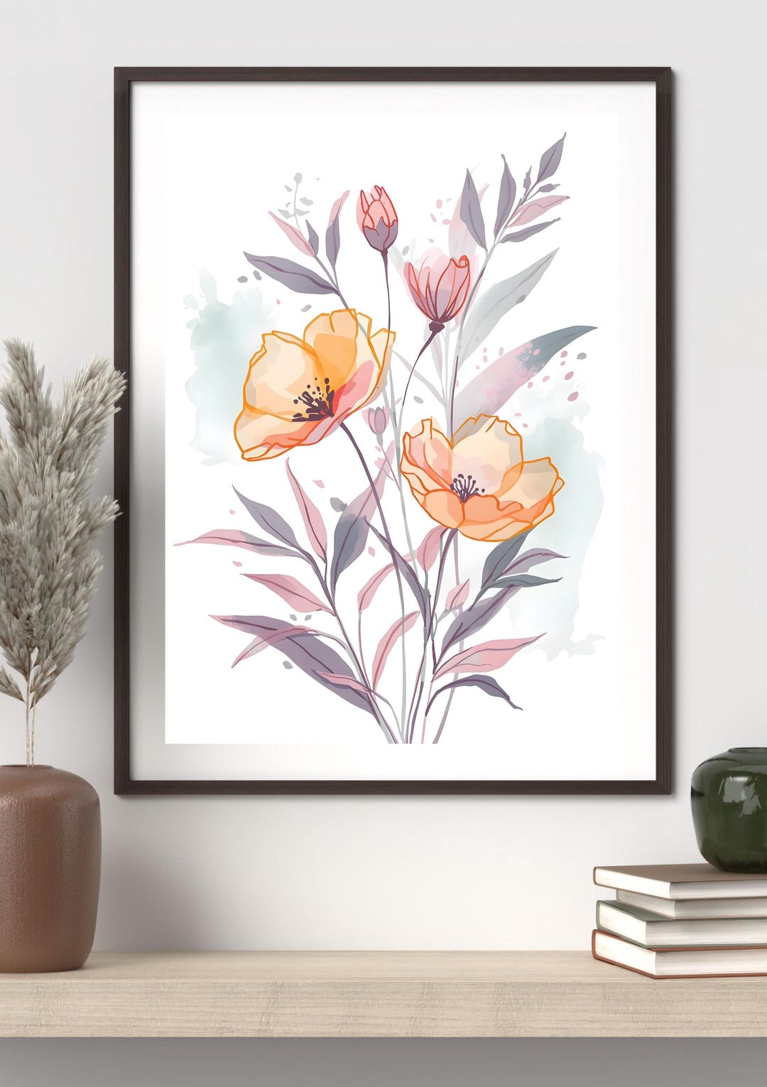 Watercolor Floral Wall Art Print – Pastel Botanical Illustration ...