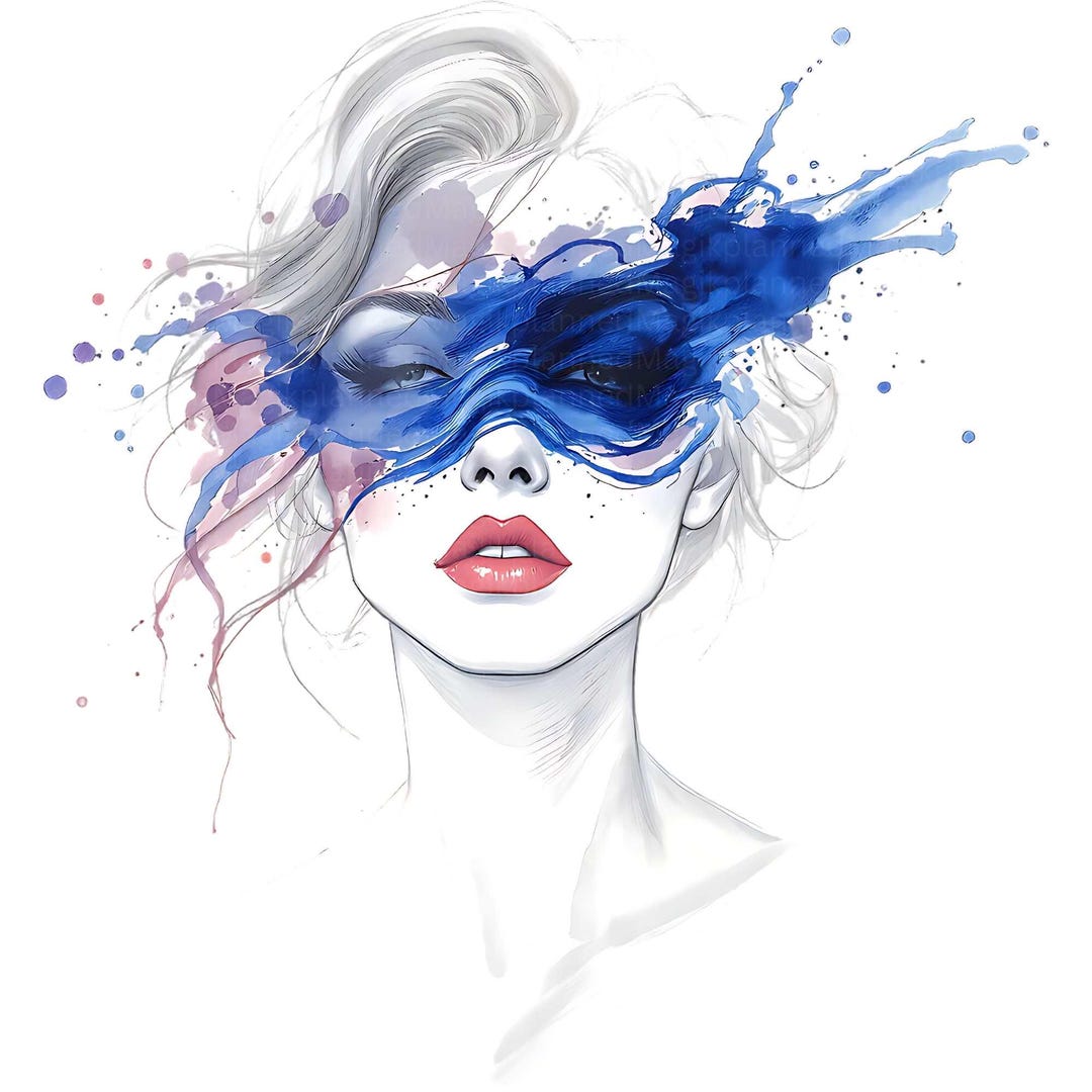 Splashed Portrait 14 Watercolor Splash Portraits PNG Set — Abstract Feminine Faces, 300 ...