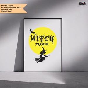 Witch Please Halloween Art Print: gotisch maansilhouet (digitale download)