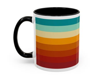 青とオレンジのストライプ柄コーヒーマグ：レトロな陶器カップ - Etsy 日本