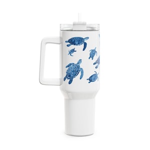 Sea Turtle 40oz Tumbler with Straw Lid, Ocean Beach Travel Cup, Marine Life Gift for Turtle Lovers, Insulated Stainless Steel Mug