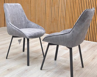 Furniture Village ‘Veja’ Grey Velvet Swivel Dining Chairs - Set of 2
