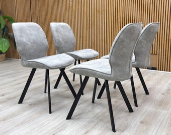Furniture Village ‘Montreal’ Grey Velvet Fixed Dining Chairs - Set of 4