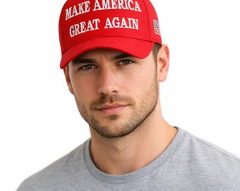 Trump Embroidered Cap | Just Like Trump Wears, Patriotic Conservative Hat, USA Flag Side, Premium Stitch, Adjustable Fit