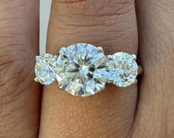 Anillo de compromiso de moissanita, joyería de plata de ley 925 con tres piedras, delicado anillo de promesa de diamantes, alianza de boda nupcial, regalo de aniversario